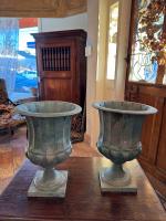 Pair of Blue-Grey Tole Garden Urns by 