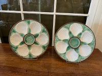 Pair of Green/White Oyster Plates by 