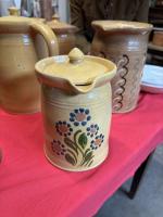 French Glazed Pottery Covered Pitcher by 