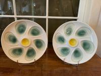 Pair of French Green, White & Yellow Oyster Plates by 