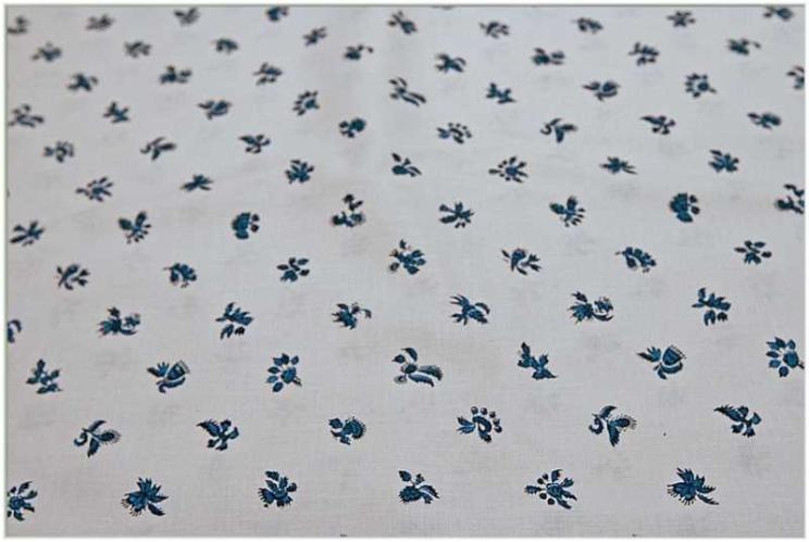 French Fabric with White Background/Blue Flowers by None None