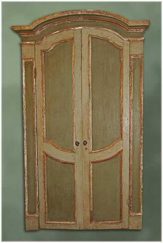 18th C. Italian Painted Double Door W/Frame/Cornish by None None