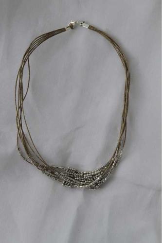French Linen Necklace with Silver Bales by None None
