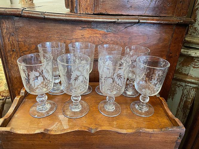 Set/8 19th C. French Ball Stem Glasses by Unknown...