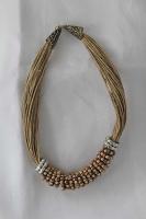 French Linen Necklace with Copper & Silver Beads by None None