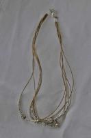 French Linen Necklace with Cylindrical Silver Beads & Balls by None None