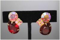 Pair Vintage Red/ Pink Crystal Clip Earrings by None None