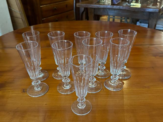 Set/10 19th C. French Crystal Champagne Flutes by 