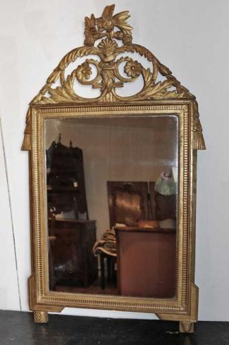 18th C. French Louis XVI Carved Gilded Mirror. by None None