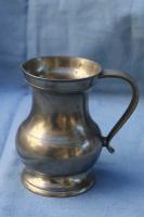 19th C. French Pewter Pitcher with Lines. by 