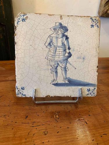 18th C. Dutch Faience Decorated Tile by 