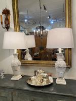 Pair of French Painted Lamps with Shades by 