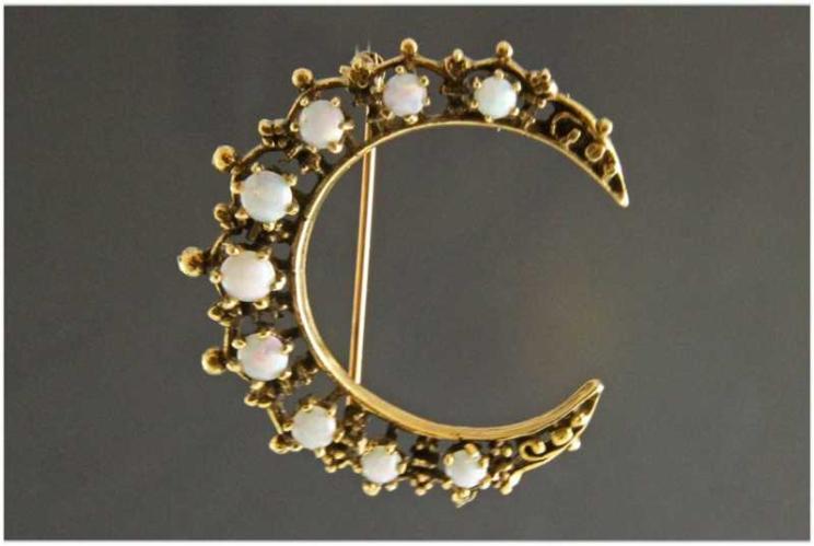 14Kt Gold & Opal Half Moon Pin by None None