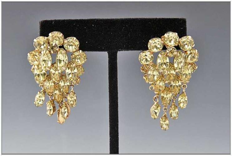 Pr of 1960's Peridot Crystal Earrings by None None