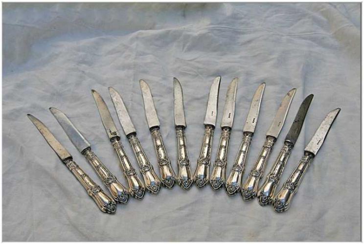 Set of 12 19th C. French Sterling Silver Knives by None None