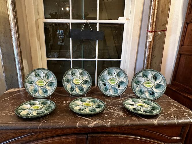 Set/7 French Faience Oyster Plates by 