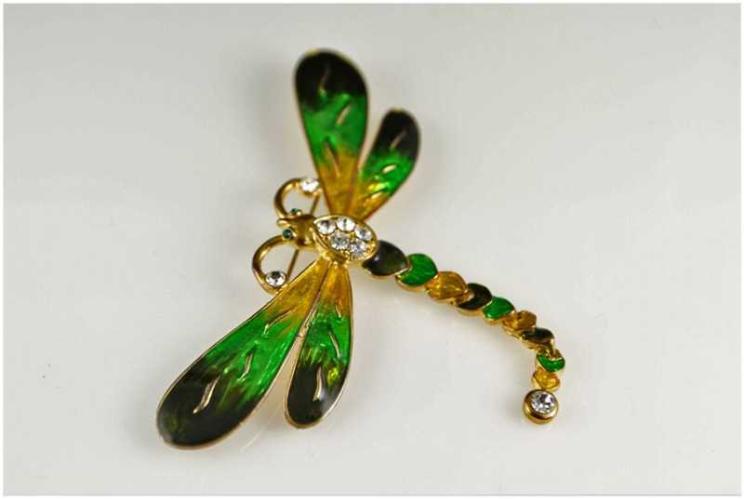 Vintage Gold Plate Dragon Fly Pin /Crystals by None None