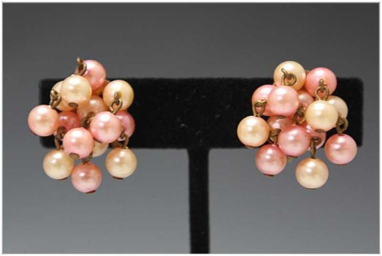 1950s Faux Pink Pearl Earrings with Screw Backs by None None