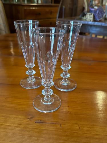 Set/3 19th C. French Crystal Champagne Flutes by 