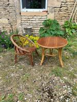 1920's French Rattan Child's Bergere and Table by 