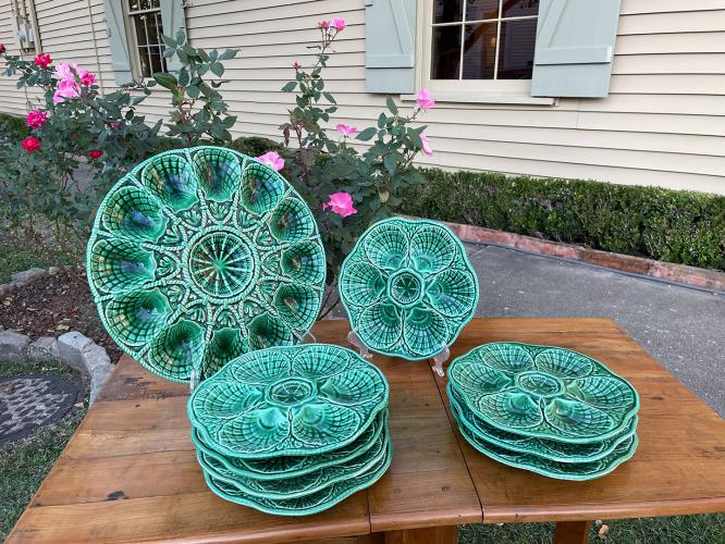 Set/8 French Barbotine Oyster Plates/Platter by 