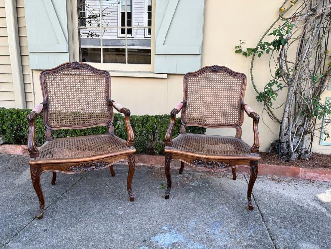 Pair of Early 20th C. French LXV-Style Walnut Armchairs by 