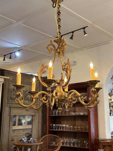 Vintage French Bronze 6-Arm Chandelier by 