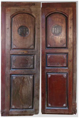 Pair of 18th C. French Painted Doors with "RF" & "FR" by 
