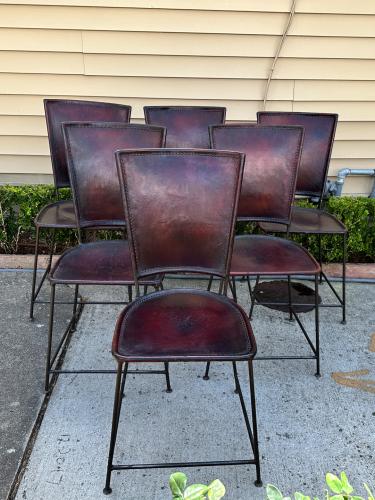 Set of 6 Iron & Leather Dining Chairs by 