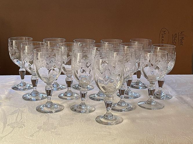 Set/16 Stemmed/Etched Wine Glasses by 