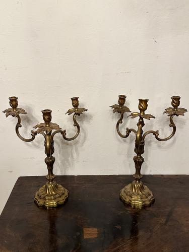 Pair of French Bronze 3-Arm Candelabra by 
