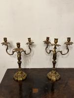 Pair of French Bronze 3-Arm Candelabra by 