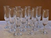 Set of 10 French Crystal Champagne Flutes by 
