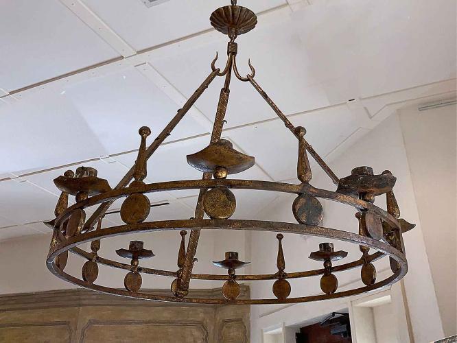 1900's French Gothic Style Hand-Forged Iron 8-Light Chandelier by 