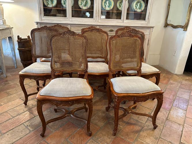 Set of 8 Louis XV Style Painted Caned Chairs by 