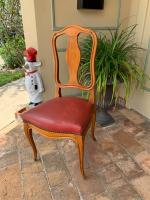 French Ash Side Chair with Red Leather Seat by Unknown