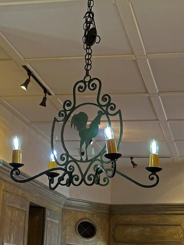 19th C. French Iron Chandelier with Rooster by 