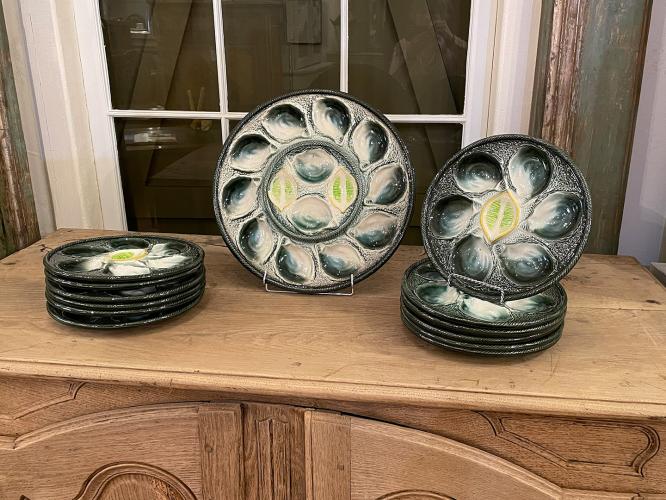 Set/12 French Faience Oyster Plates by 