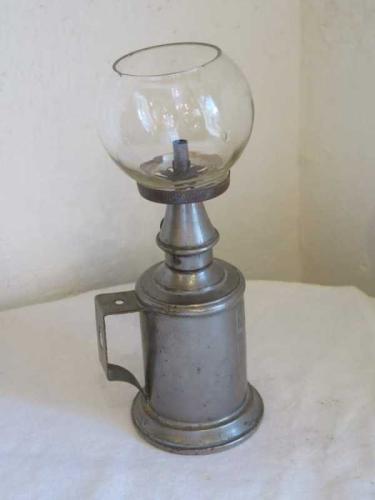 French Pewter Oil Lamp with Globe by 
