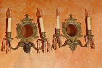 Pair of 2-Arm Sconces W/Small Oval Mirrors by None None