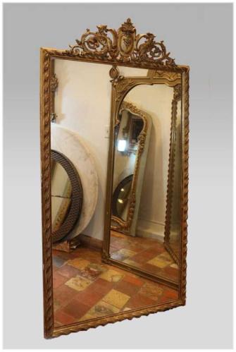 19th C. French Carved Gilded Mirror with Red Showing by None None
