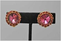 Pr of 1960's Pink Rhinestone Clip Earrings by None None