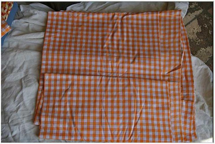 French Orange/White Plaid Fabric by None None