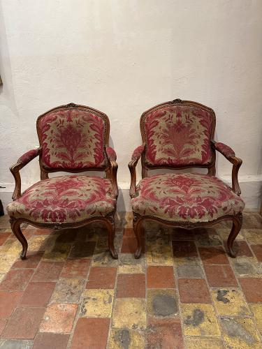 Pair of Early 18th C. Upholstered Armchairs by 