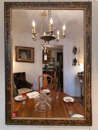 1940's French Black Lacquered Mirror by 
