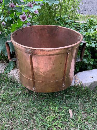 19th C. French Copper 2-Handled Grain Measure by 
