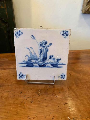 18th C. Dutch Decorated Faience Tile by 