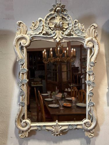 19th C. French Painted Wooden Louis XV-Style Mirror by 