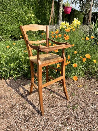 19th C. French Beech Child's High Chair by 