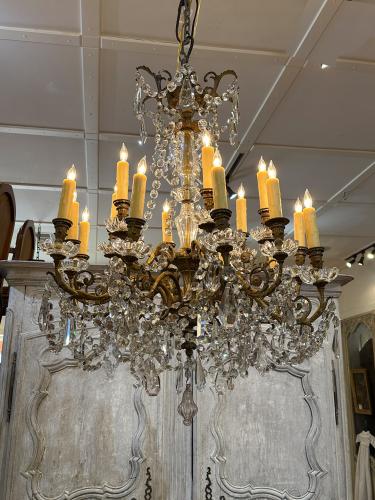 19th C. French Italian Bronze Murano 18-Arm Chandelier by 
